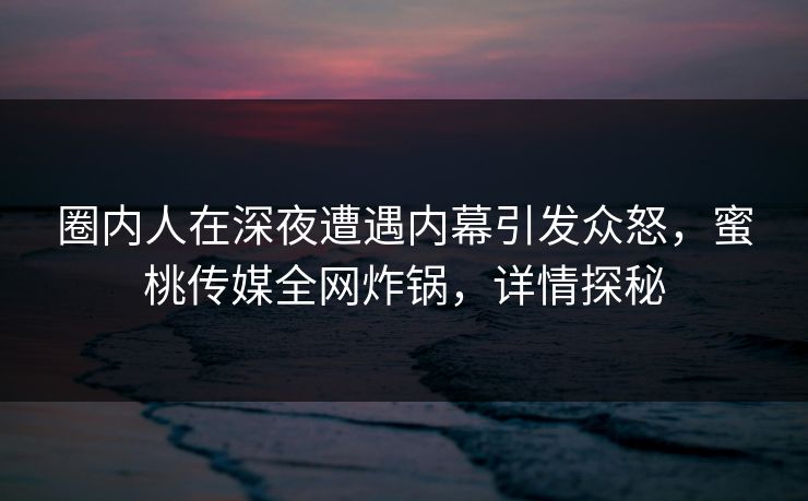 圈内人在深夜遭遇内幕引发众怒，蜜桃传媒全网炸锅，详情探秘